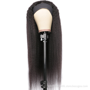 Kinky Straight Wig With Headband Attached 180% Brazilian Affordable Kinky Straight Headband Wig Human Hair Glueless Scarf Wig
